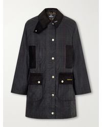 Barbour - Checked Corduroy-Trimmed Waxed Cotton-Canvas Coat - Lyst