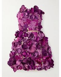 Oscar de la Renta - Strapless Floral-Appliquéd Mesh Mini Dress - Lyst