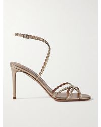 Aquazzura - Love Struck 85 Crystal-Embellished Metallic Leather Sandals - Lyst