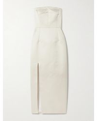 Emilia Wickstead - Pola Strapless Duchesse-Satin Midi Dress - Lyst