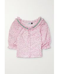 RIXO London Havana Gerüschte Bluse Aus Baumwoll-voile Mit Blumenprint Und Zackenlitze - Pink