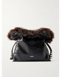 Loewe - Flamenco Medium Shearling-Trimmed Leather Clutch - Lyst