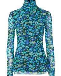 Ganni Printed Mesh Top - Blue