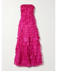 Aje. - Fleur Strapless Ruffled Tiered Gauze Gown - Lyst