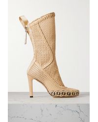 Fendi Logo-jacquard Stretch-knit And Mesh Sock Boots in Brown | Lyst