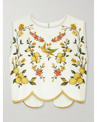FARM Rio - Lemon Bouquet Embroidered Linen-Blend Blouse - Lyst