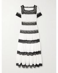 Loretta Caponi - Tiered Lace-Trimmed Cotton-Poplin Midi Dress - Lyst