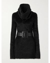 Balenciaga - Belted Brushed-Knit Turtleneck Mini Dress - Lyst