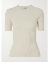 Courreges - Kurzärmeliger Pullover Aus Einer Gerippten Baumwoll-Merinowollmischung Mit Stickerei - Lyst