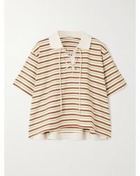 Moncler - Lace-Up Cropped Striped Cotton Polo Shirt - Lyst