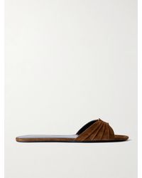 Saint Laurent - Babylone Cassandre-Embellished Gathered Suede Slides - Lyst