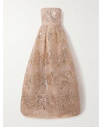 Elie Saab - Pleated Sequined Embroidered Tulle Gown - Lyst