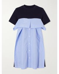 Sacai - Paneled Ruffled Cotton-Jersey And Poplin Mini Dress - Lyst