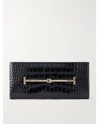Tom Ford - Arc T-Embellished Croc-Effect Leather Clutch - Lyst