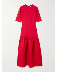 TOTEME - Twinflower Gathered Ribbed-Knit And Wool And Silk-Blend Crepe Midi Dress - Lyst