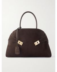 Ferragamo - Hug Mittelgroße Tote Aus Geripptem Veloursleder Mit Lederbesätzen - Lyst