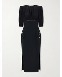 Alessandra Rich - Bow-Detailed Embellished Gathered Silk-Cady Midi Dress - Lyst