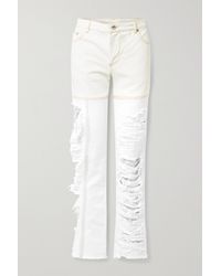 Peter Do Distressed Two-tone High-rise Straight-leg Jeans - White