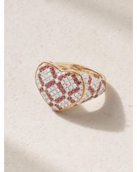 Yvonne Léon - Bague En Or 9 Carats (375/1000) Rubis Et Diamants Chevaliere Coeur - Lyst