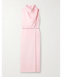 Adam Lippes - Belted Draped Silk-Crepe Midi Dress - Lyst