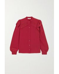Chloé Blouse En Crêpe De Chine De Soie À Plis Nervures Et À Volants - Rouge