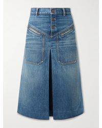 Chloé - Pleated Paneled Denim Midi Skirt - Lyst
