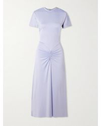 Victoria Beckham - Gathered Satin-Jersey Midi Dress - Lyst