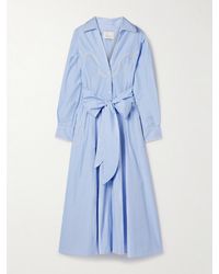 Johanna Ortiz - Vela De Cruz Belted Embroidered Striped Poplin Midi Shirt Dress - Lyst