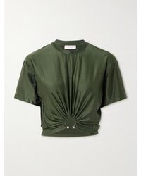 Rabanne - Embellished Gathered Satin-Jersey T-Shirt - Lyst