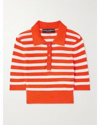 Dolce & Gabbana - Cropped Striped Ribbed-Knit Polo Shirt - Lyst