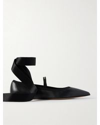 Ferragamo - Carice Satin-Trimmed Leather Ballet Flats - Lyst