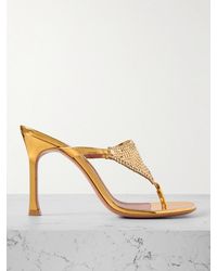 AMINA MUADDI - Cameron Crystal-Embellished Chainmail And Metallic Leather Mules - Lyst