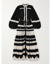Zimmermann - Robe Longue En Voile De Coton Et En Dentelle À Ceinture Rhiannon - Lyst