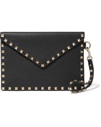 Valentino Pochette En Cuir Texturé Rockstud Garavani - Noir