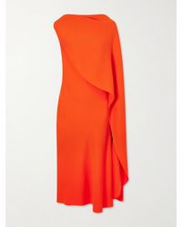 Balenciaga - Cape-Effect Draped Wool And Silk-Blend Crepe Midi Dress - Lyst
