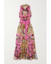 Camilla - Tie-detailed Crystal-embellished Printed Silk-crepe Maxi Dress - Lyst