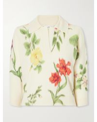Oscar de la Renta - Floral-Printed Wool Polo Sweater - Lyst
