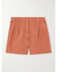 Brunello Cucinelli - Bead-Embellished Pleated Cotton And Linen-Blend Twill Shorts - Lyst