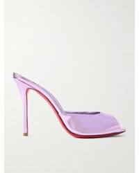 Christian Louboutin - Me Dolly 100 Metallic Patent-Leather Mules - Lyst