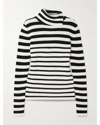 Lisa Yang - Sabrine Button-Detailed Striped Ribbed Cotton And Cashmere-Blend Turtleneck Sweater - Lyst