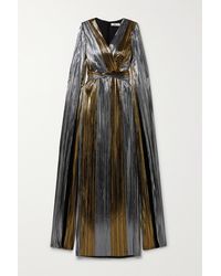 SemSem Cape-effect Plissé-lamé Gown - Metallic