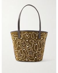 STAUD - Caro Leather-Trimmed Embellished Tote Bag - Lyst