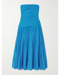 Jonathan Simkhai - Arie Strapless Gathered Pleated Cotton-Blend Poplin Midi Dress - Lyst