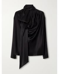 Balmain - Scarf-Detailed Gathered Silk-Satin Blouse - Lyst