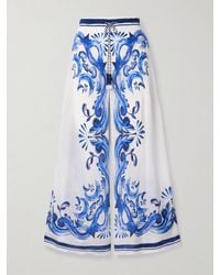 FARM Rio - Garden Tiles Bead-Embellished Printed Satin Wide-Leg Pants - Lyst