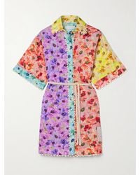 Zimmermann - Lightburst Belted Crochet-Trimmed Floral-Print Cotton Mini Shirt Dress - Lyst