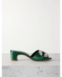 Manolo Blahnik - Prinap 50 Mules Aus Satin Mit Kristallen Und Raffungen - Lyst