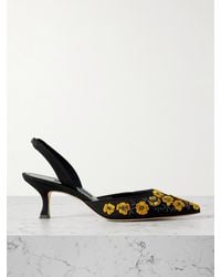 Manolo Blahnik - Carolyne 50 Embroidered Silk Crepe De Chine Slingback Pumps - Lyst