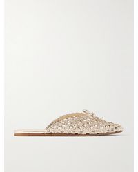 Le Monde Beryl - Regency Bow-Embellished Woven Metallic Leather Slides - Lyst