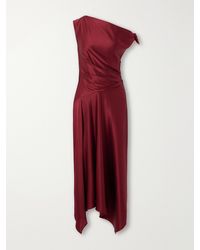 STAUD - Portia Tie-Detailed Draped Silk-Satin Dress - Lyst